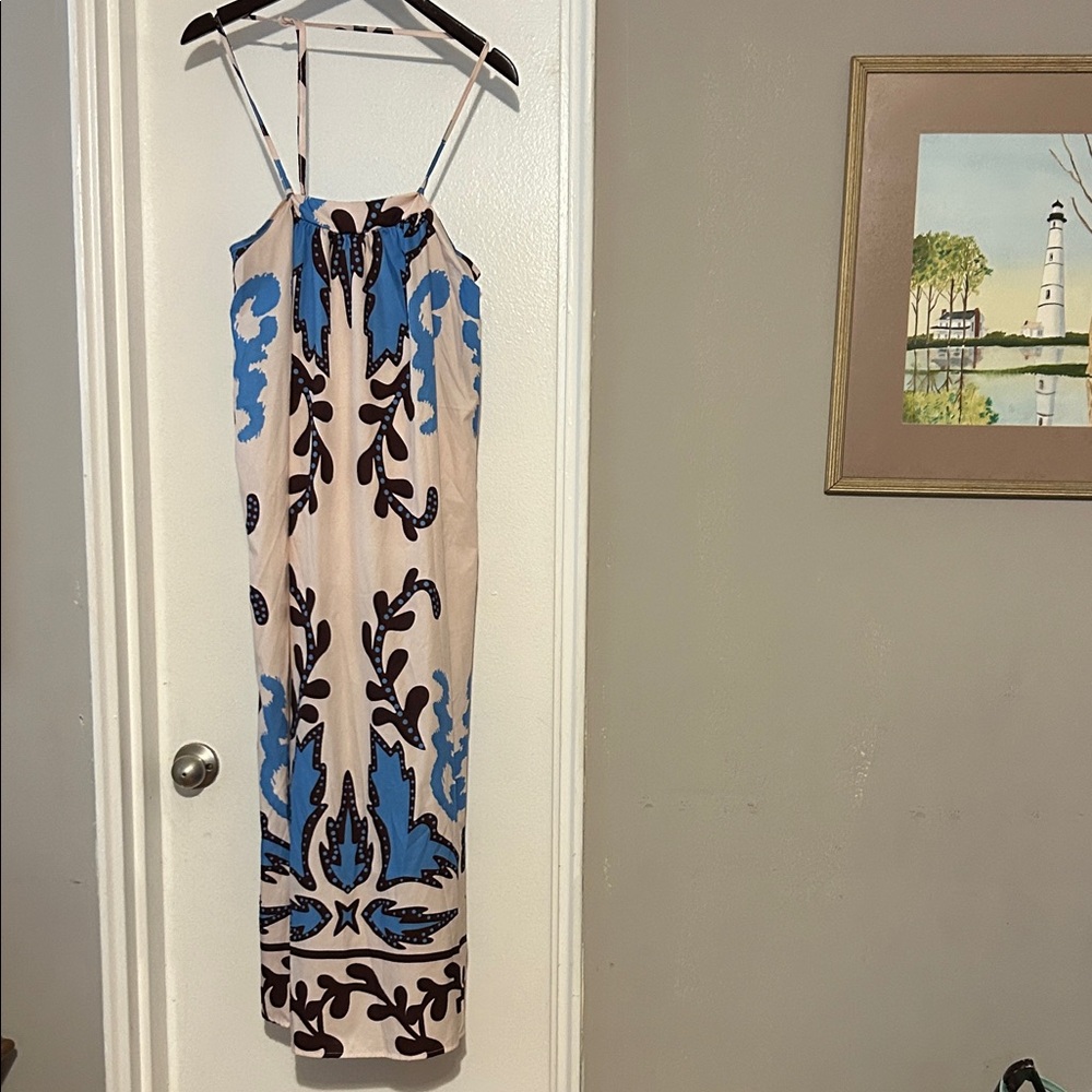 Zara Blue and Black Patterned Maxi Dress